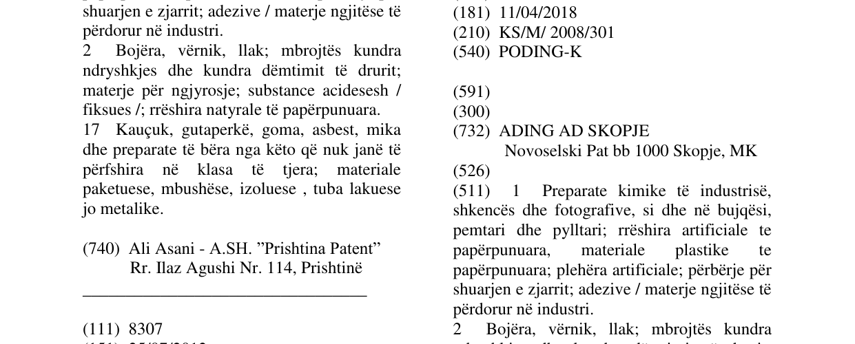 Zëri i markës PODING-K në buletin
