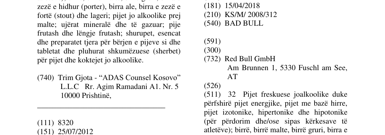 Η εγγραφή του σήματος BAD BULL στο δελτίο