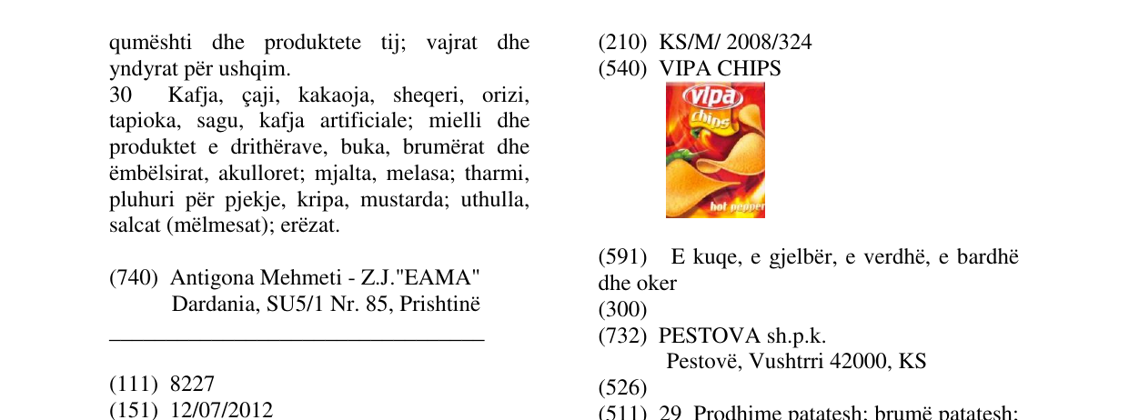 Zëri i markës VIPA CHIPS në buletin