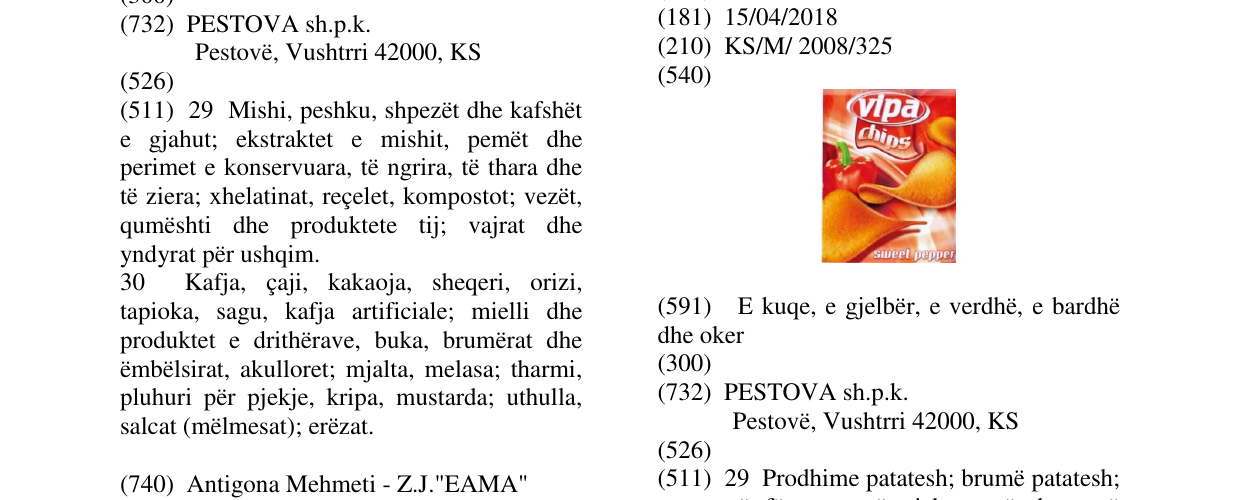 Zëri i markës VIPA CHIPS në buletin