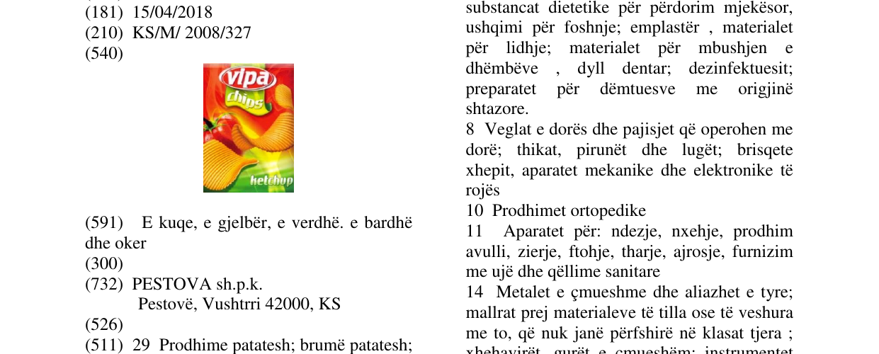 Zëri i markës VIPA CHIPS në buletin