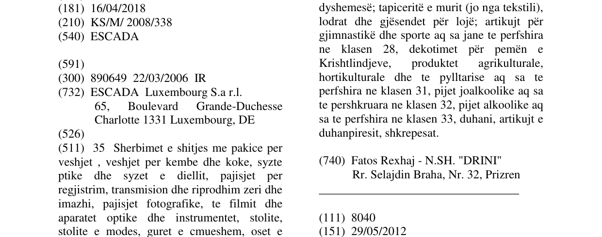 Zëri i markës ESCADA në buletin