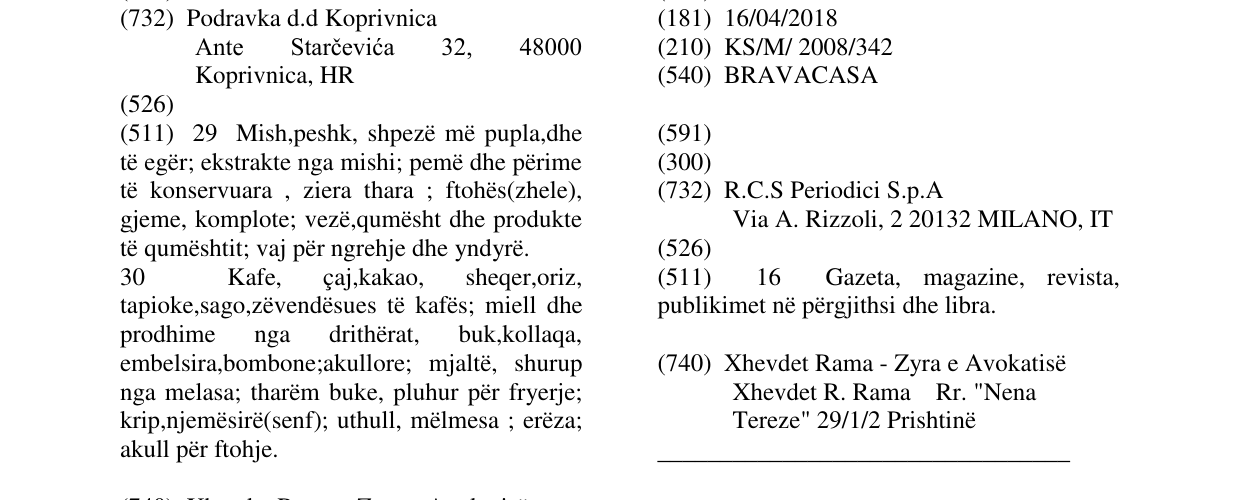 Zëri i markës BRAVACASA në buletin