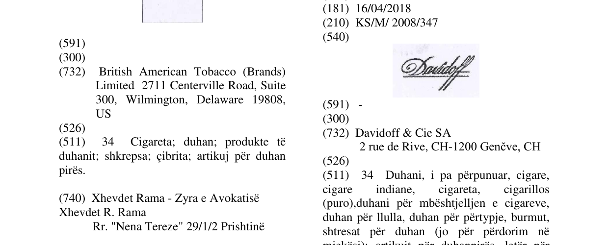 Zëri i markës DAVIDOFF në buletin