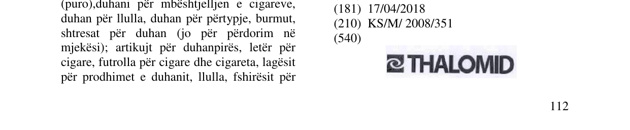 Zëri i markës THALOMID në buletin
