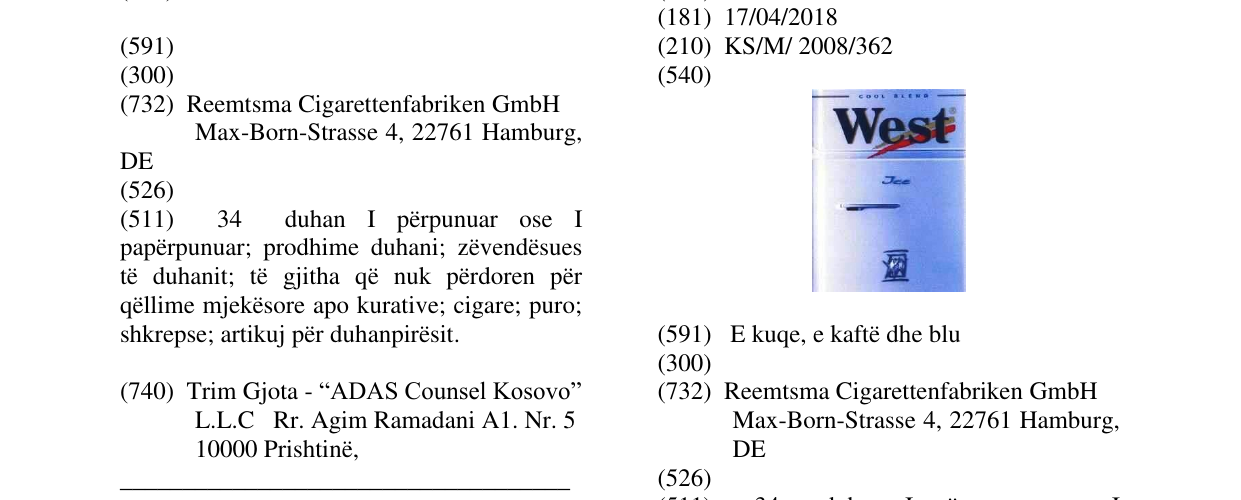 Zëri i markës West në buletin