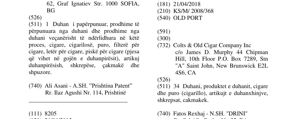 Zëri i markës OLD PORT në buletin