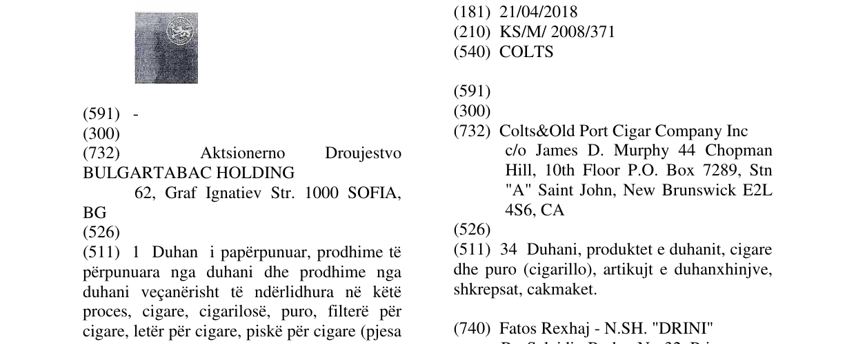 Zëri i markës COLTS në buletin