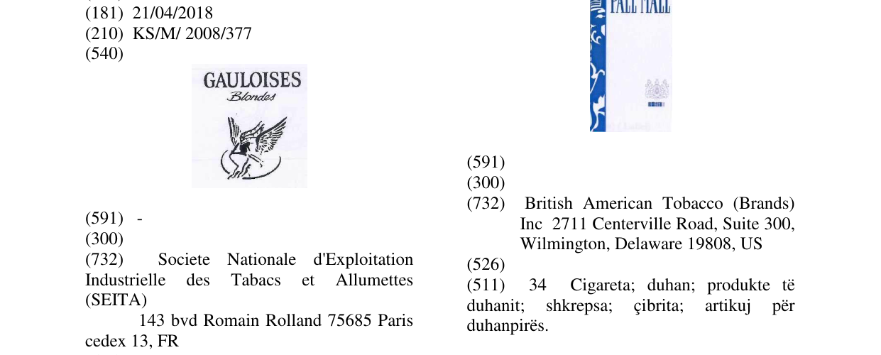 Zëri i markës GAULOISES BLONDES në buletin