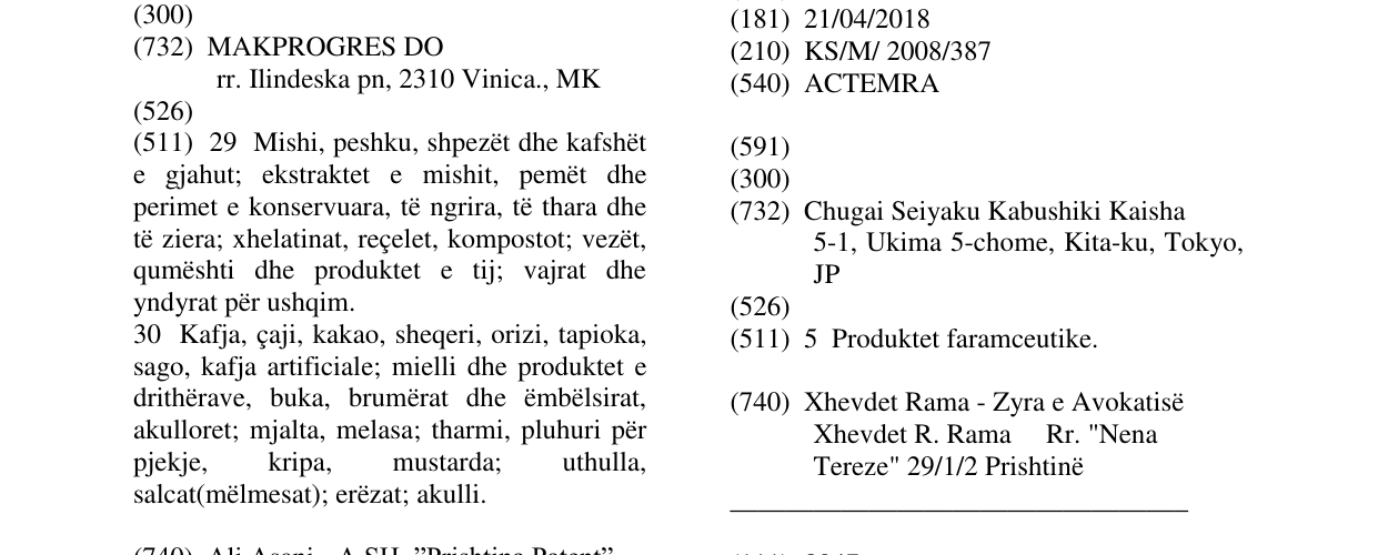 Zëri i markës ACTEMRA në buletin