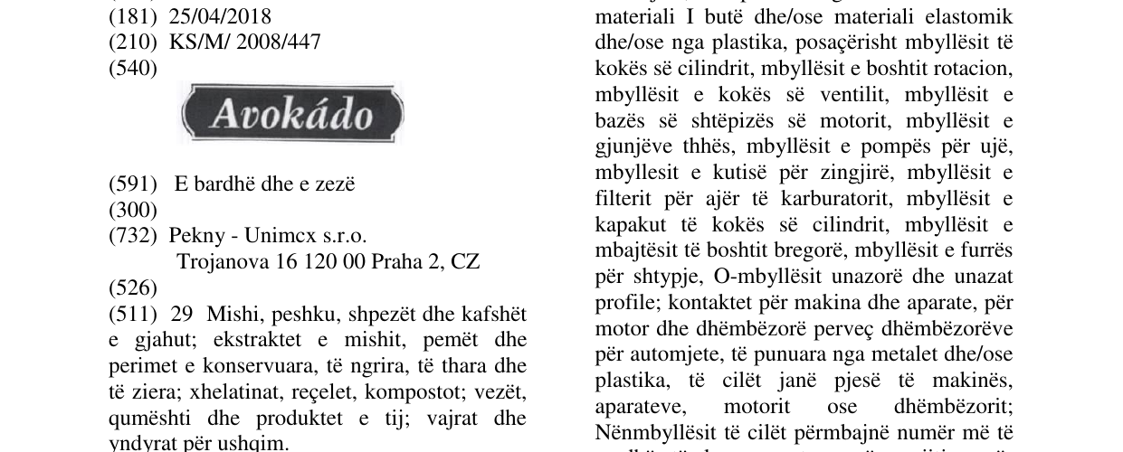 Zëri i markës AVOKÁDO në buletin