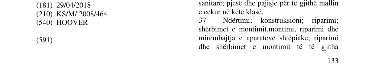 Zëri i markës HOOVER në buletin