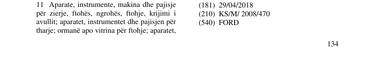Zëri i markës FORD në buletin