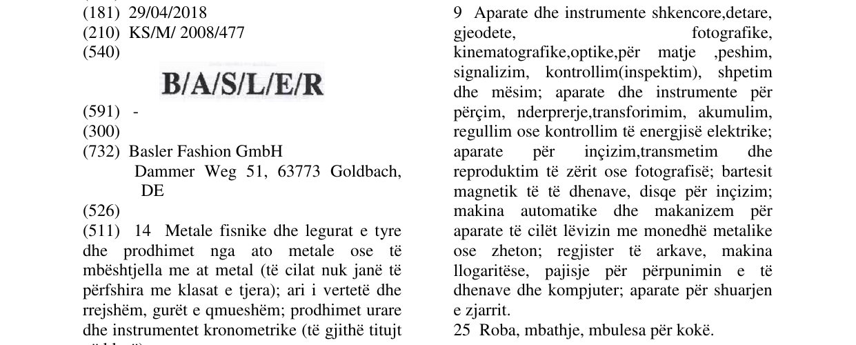 Zëri i markës B/A/S/L/E/R në buletin