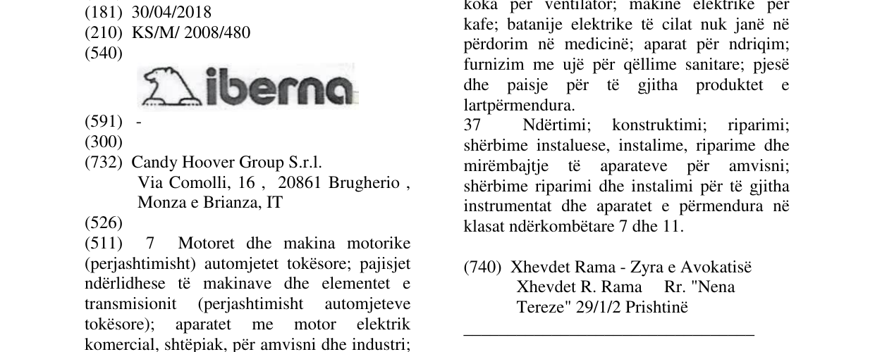 Zëri i markës IBERNA në buletin