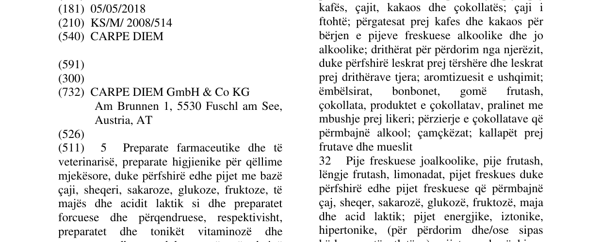Zëri i markës CARPE DIEM në buletin