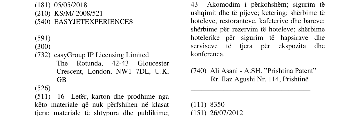 Zëri i markës EASYJETEXPERIENCES në buletin