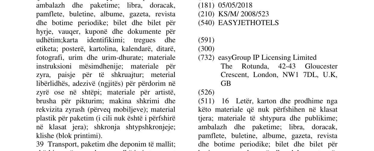 Zëri i markës EASYJETHOTELS në buletin