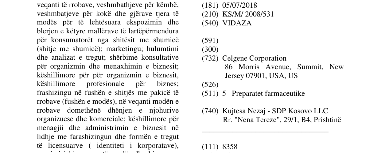 Zëri i markës VIDAZA në buletin