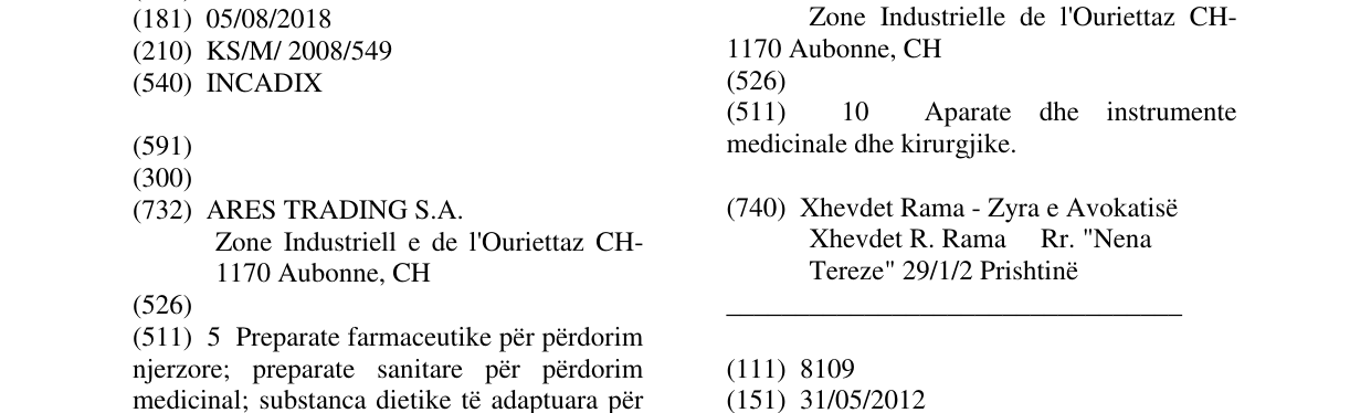 Zëri i markës INCADIX në buletin