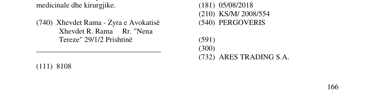 Zëri i markës PERGOVERIS në buletin