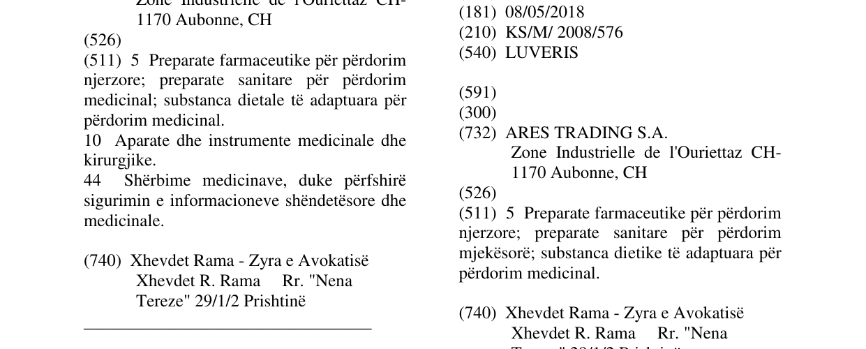 Zëri i markës LUVERIS në buletin