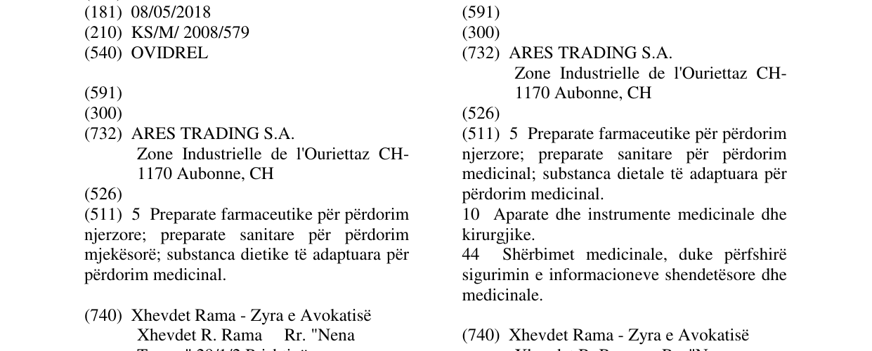 Zëri i markës OVIDREL në buletin