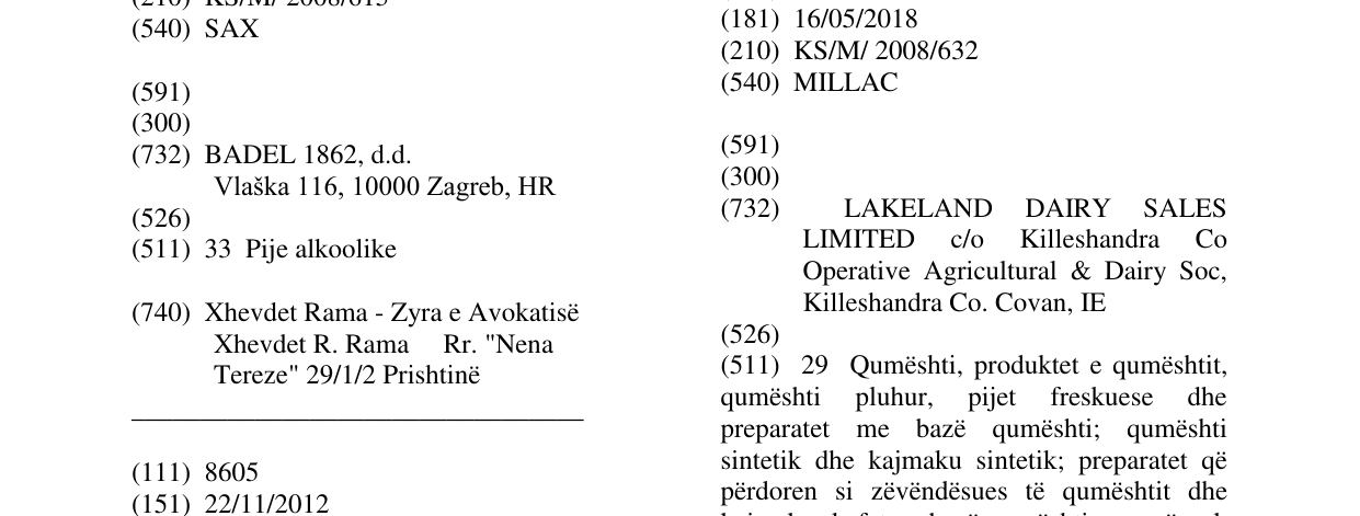 Zëri i markës MILLAC në buletin