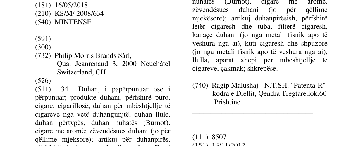 Zëri i markës MINTENSE në buletin