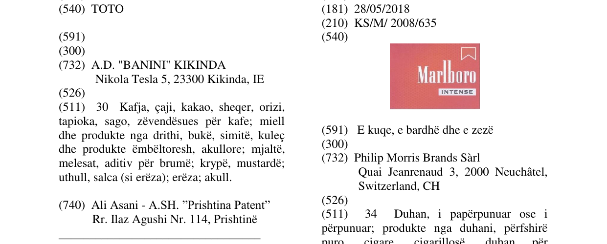 Zëri i markës MARLBORO INTENSE në buletin