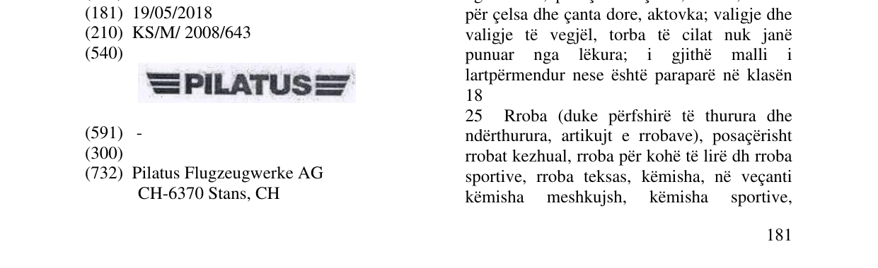 Zëri i markës PILATUS në buletin