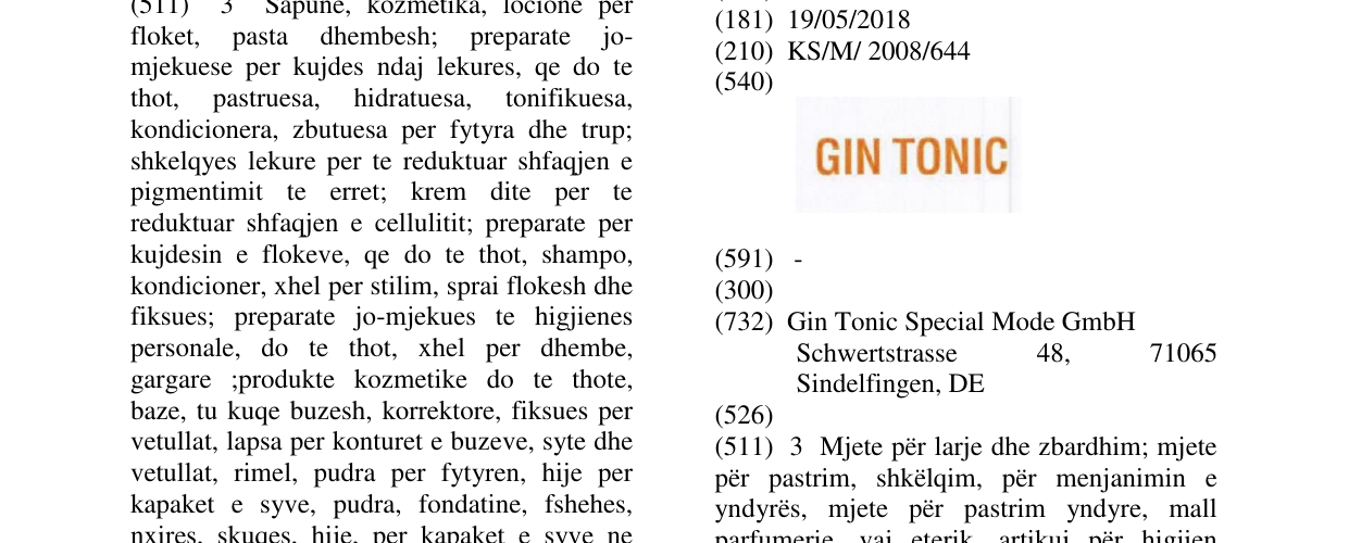 Zëri i markës GIN TONIC në buletin
