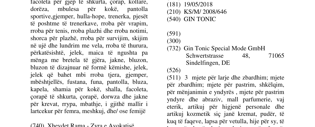 Zëri i markës GIN TONIC në buletin