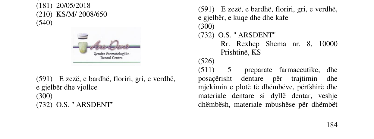 Zëri i markës Ars Dent në buletin