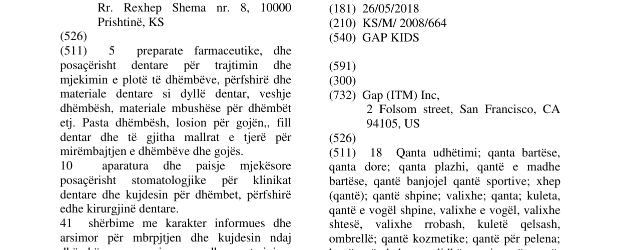 Zëri i markës GAP KIDS në buletin