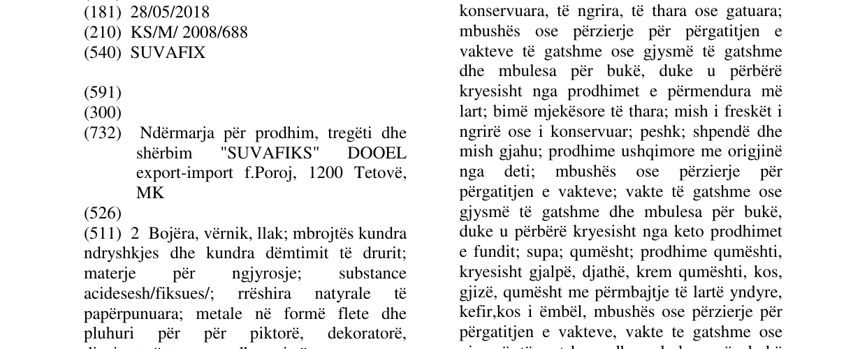 Zëri i markës SUVAFIX në buletin
