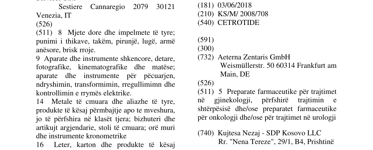 Zëri i markës CETROTIDE në buletin