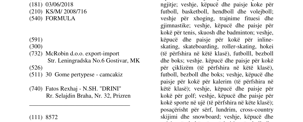 Zëri i markës FORMULA në buletin