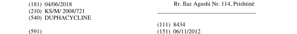 Zëri i markës DUPHACYCLINE në buletin