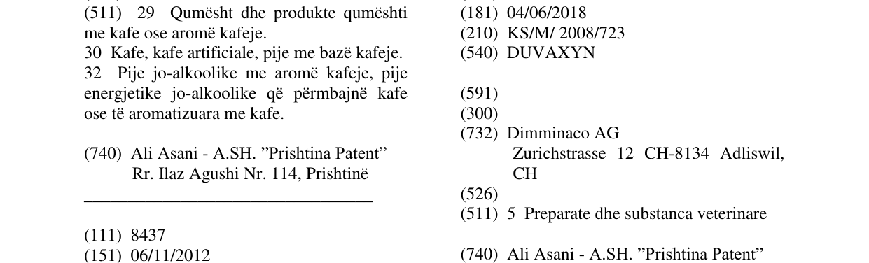 Zëri i markës DUVAXYN në buletin