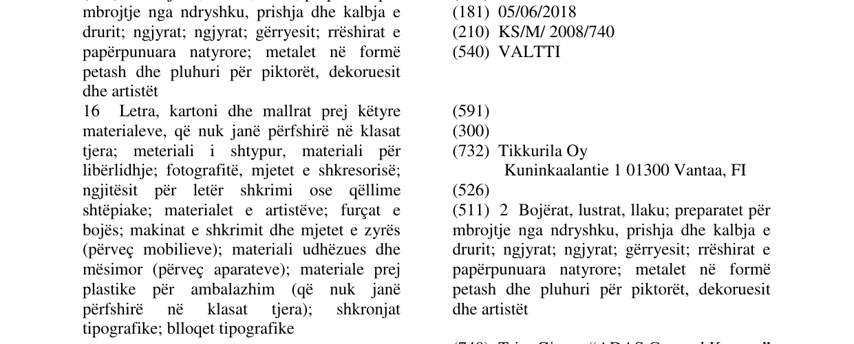 Zëri i markës VALTTI në buletin