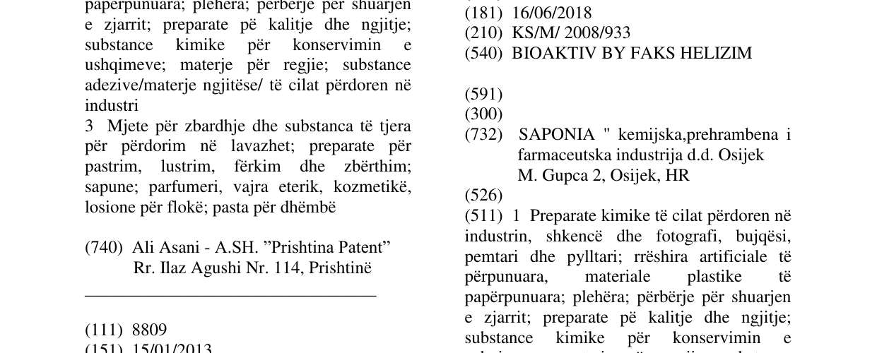 Zëri i markës BIOAKTIV BY FAKS HELIZIM në buletin