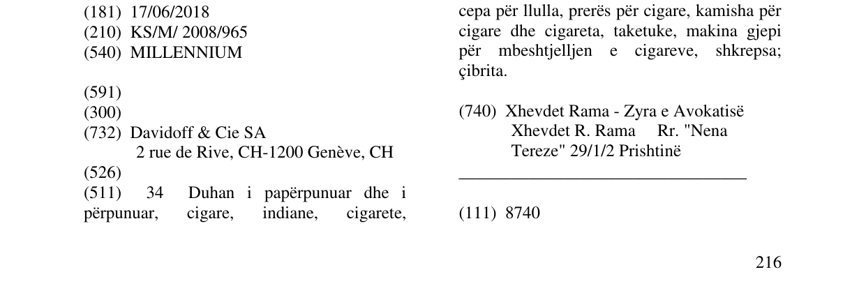 Zëri i markës MILLENNIUM në buletin