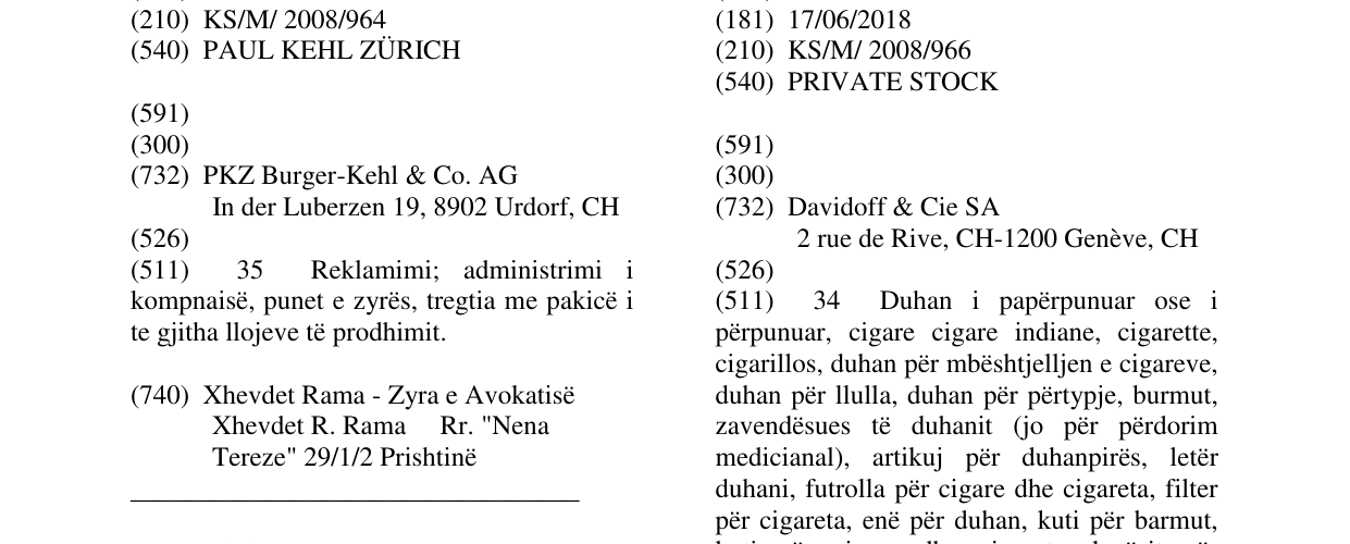 Zëri i markës PRIVATE STOCK në buletin
