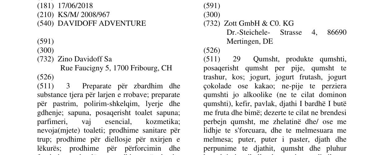 Zëri i markës DAVIDOFF ADVENTURE në buletin