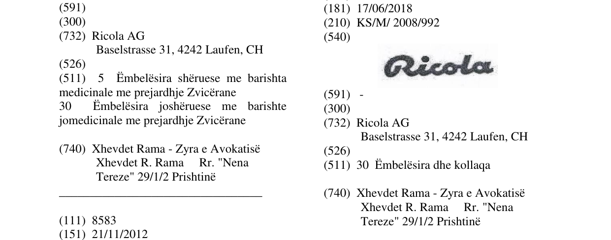 Zëri i markës Ricola në buletin