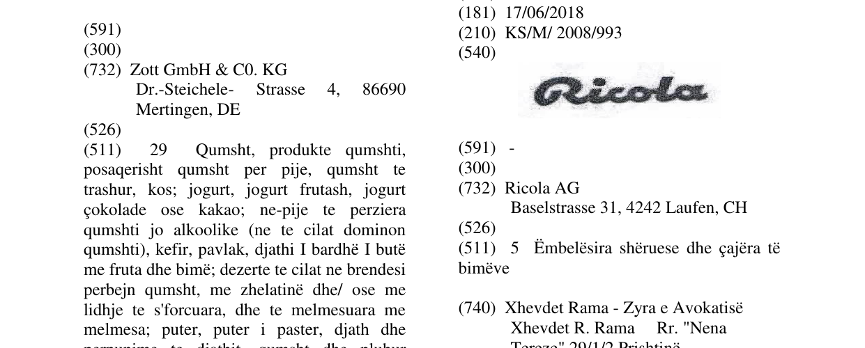 Zëri i markës RICOLA në buletin