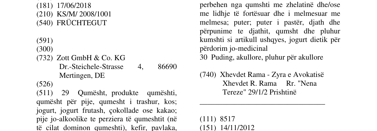 Zëri i markës FRÜCHTEGUT në buletin