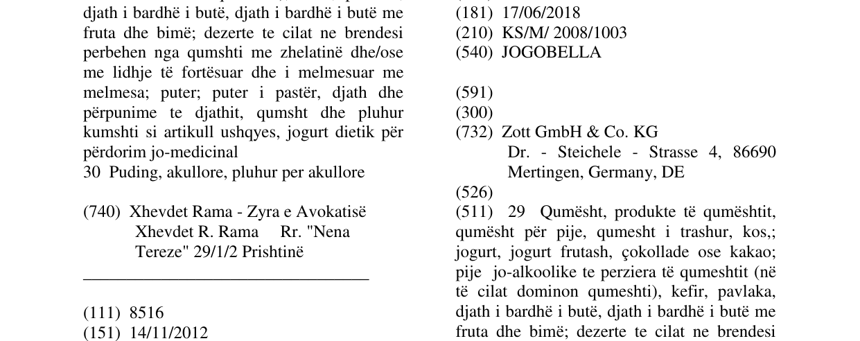 Zëri i markës JOGOBELLA në buletin
