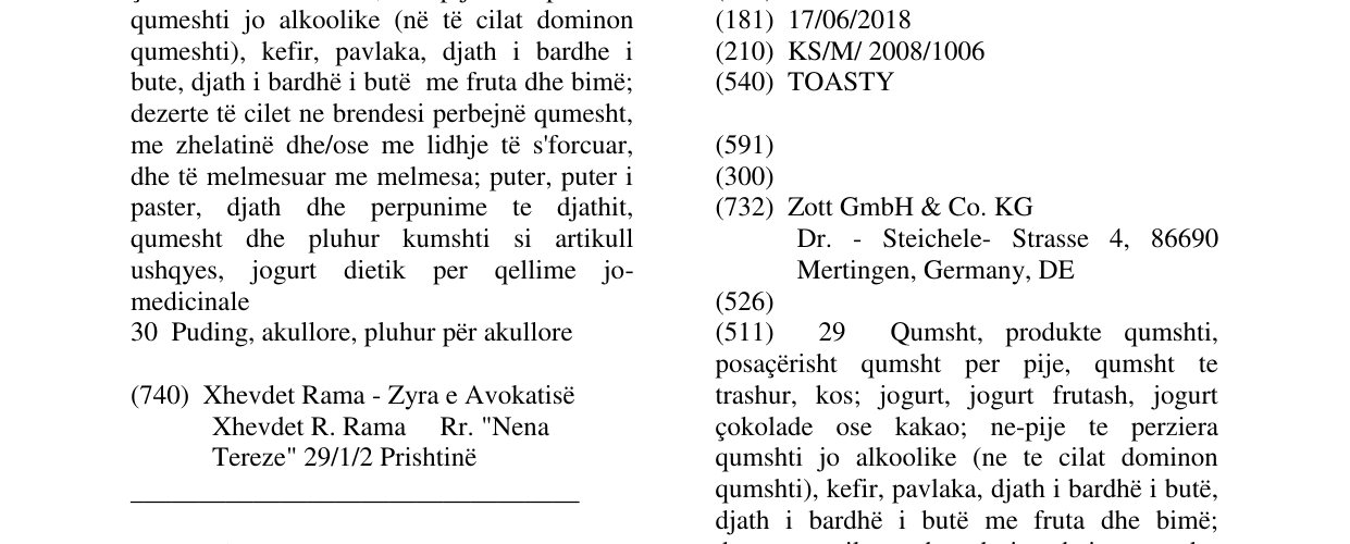 Zëri i markës TOASTY në buletin